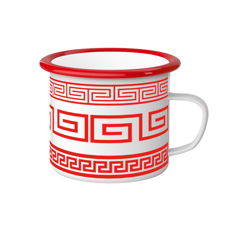 Enamel Mug White With Red Rim 祥云 右
