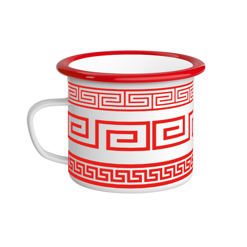 Enamel Mug White With Red Rim 祥云 左
