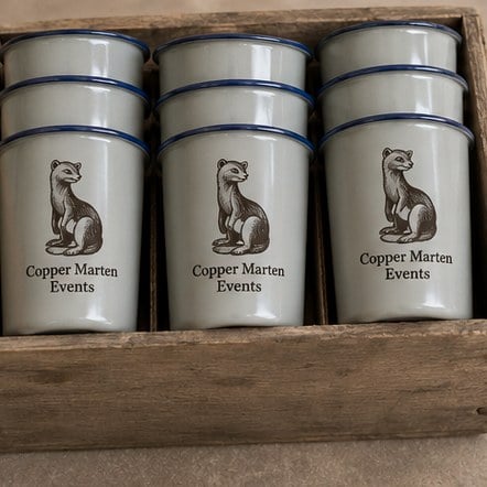 Customized enamel mugs for breweries and distilleries
